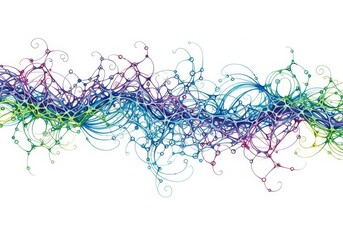 Poster - Intricate Network of Colorful Connections in a Futuristic Design on White Background - This design showcases a vibrant network of lines and curves symbolizing innovation, technology, creativity,