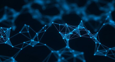 Poster - Abstract blue network of interconnected nodes and lines forming a complex, futuristic web against a dark background.