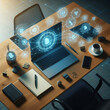 © 123maxtech - Desktop Office Setup with Floating Crypto Network Interface