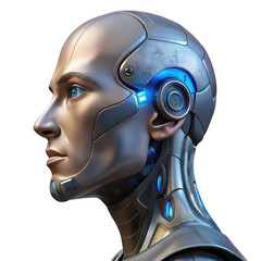 Poster - 3d cyberpunk robot head profile isolated on transparent background