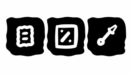 Poster - Three black icons with white symbols on white background