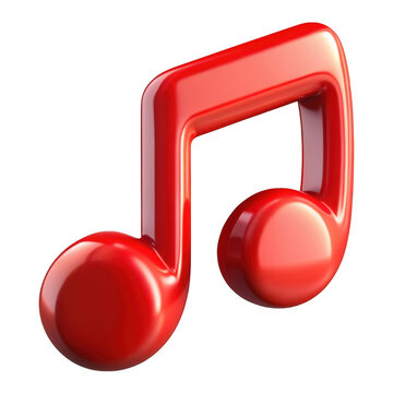 3d red eighth note isolated on transparent background