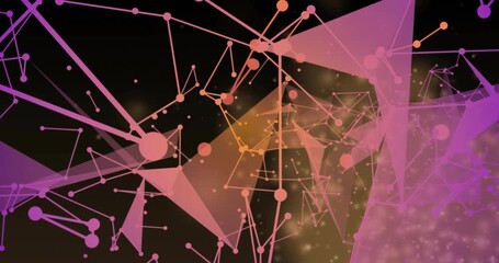 Poster - Thin pink-orange lines linking nodes starting network animation facets emerging, sparkles drifting