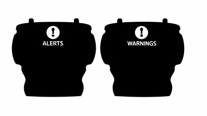 Poster - Two black icons representing alerts and warnings