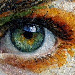 Poster - This artwork reveals a close look at a striking eye, featuring a blend of rich colors and textures. The intricate details highlight the artist's technique and creativity in natural light.