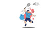 © Rafiya1727 - Young man playing badminton sport hitting shuttlecock overhead jump smash action dynamic movement energetic athlete training outdoors