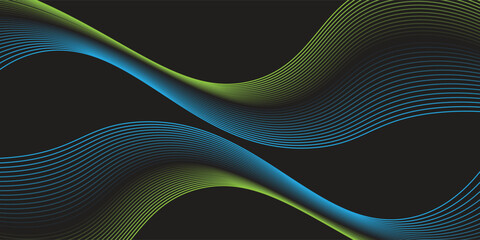 Poster - green wave Abstract Geography background Wavy lines in black. Vector illustration