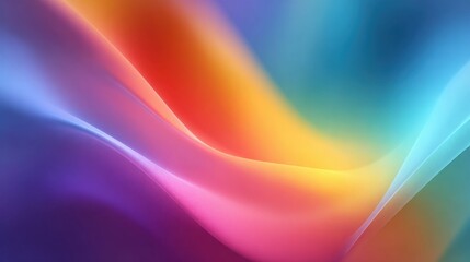Fototapete - Bright, fluid colors merge seamlessly, creating an abstract wave pattern. The design features hues of orange, pink, blue, and purple, evoking a sense of movement and energy.