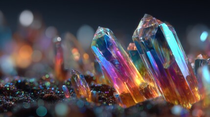 Poster - Colorful crystals sparkle under sunlight in a serene environment. The rich hues create a magical atmosphere, showcasing the beauty of natural gemstones.