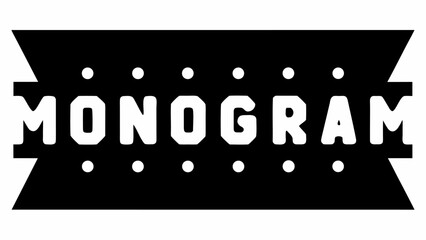Poster - Monogram text in white with dots above and below inside a black banner with angled edges on each side