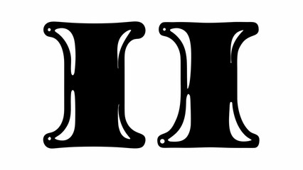 Poster - Two black stylized letter i shapes with curved edges and small circular details on a white background space