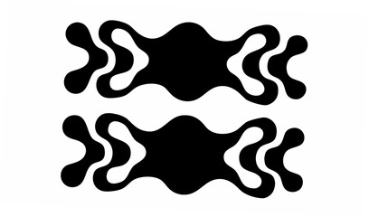 Poster - Two horizontal symmetrical abstract shapes with interconnected rounded elements in black and white color scheme