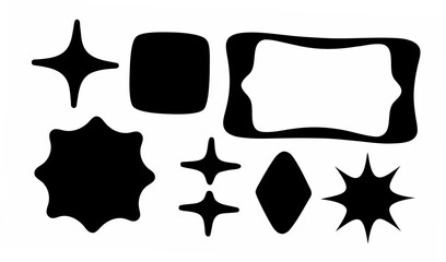 Poster - Collection of diverse black shapes including stars, rounded square, and a wavy rectangle frame design
