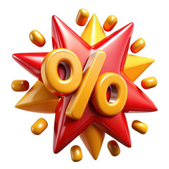 Poster - 3d golden percentage sign on red and yellow starburst isolated on transparent background