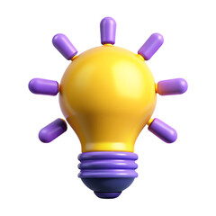 Poster - 3d icon of a stylized 3d yellow lightbulb with purple accents, symbolizing a bright idea and creative inspiration isolated on transparent background