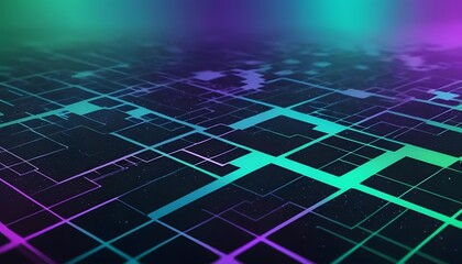 Aufkleber - Abstract grid pattern with neon green and purple lines on a dark surface creating a futuristic design