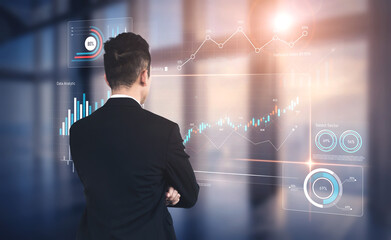 Poster - Data analytics dashboard with charts, indicators, and performance metrics, reveals trends, data analytics drives growth, supports insight, and data analytics improves decisions. Vouch