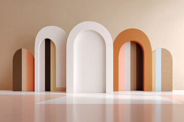 Aufkleber - Arched geometric modern minimalist studio background pastel niche abstract interior design elements create calm and stylish atmosphere with soft colors and clean lines