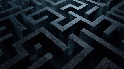 Poster - A labyrinth of geometric patterns features dark walls and openings, forming a complex maze that challenges navigation and exploration, highlighted by soft contrasting light.