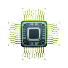 Aufkleber - Integrated Circuit Microchip with Green Connector Cables Electronic Component Technology Concept