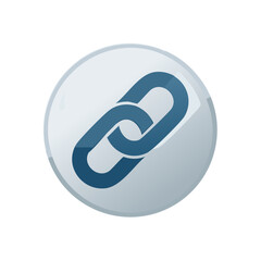 Aufkleber - Glossy round button with dark blue chain link icon representing connectivity and website URLs