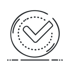 Poster - Checkmark Symbol within Circular Design Accented by Dashed Line and Subtle Accents, indicating validation