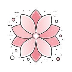 Poster - Pink Flower Outline with Decorative Dots and Dashes, Floral Design Element