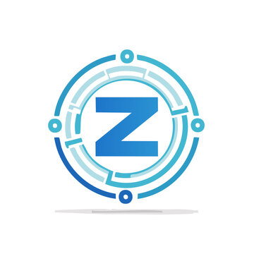 Letter Z Emblem: Circular Tech Design, Blue Icon for Digital Interface Application