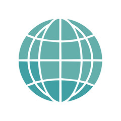 Poster - Isolated Teal Globe Icon on White Background Showing Continents and Meridians Graphic Design
