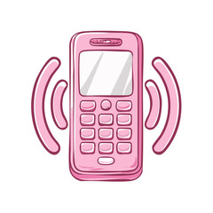 Poster - Cartoon Pink Mobile Phone Vibrating with Incoming Call or Notification Alert