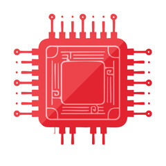 Poster - Red CPU Microchip Vector: Modern Computer Processor Technology Schematic Diagram