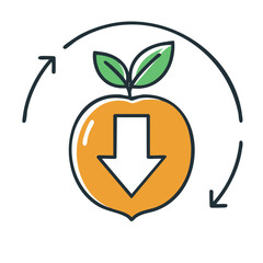 Aufkleber - Eco-Friendly Peach with Down Arrow and Circular Arrows Signifying Sustainable Agriculture Practices