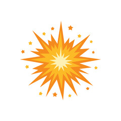 Poster - Yellow and Orange Starburst Explosion with Radiating Stars in a Dynamic Vector Illustration