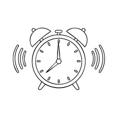 Poster - Ringing Alarm Clock Sketch with Visible Sound Waves Indicating Alertness, Simple Outline Style for Time Management and Reminders
