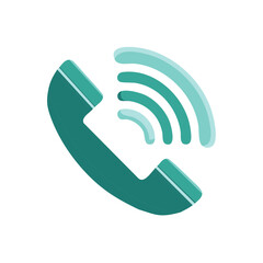Poster - Phone Handset with Radio Waves Symbolizing Connection and Communication Teal on White