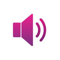 Poster - Acoustic wave signal icon with modern gradients, purple and pink speaker volume symbol, broadcast graphic