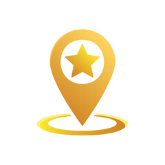 Poster - Golden Location Pin with Star Icon Elegant Navigation Finder Symbol