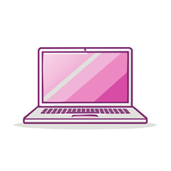 Leinwandbilder - Cartoon Open Laptop Computer with Pink Screen and Purple Trim Isolated on White Background