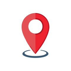 Poster - Red Location Pin Graphic with Shadow, Geolocation Marker for Navigation, Mapping and Delivery Services