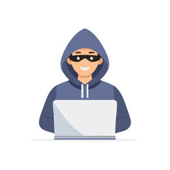 Poster - Hooded Hacker with Mask Typing on Laptop Computer Security Threat Illustration