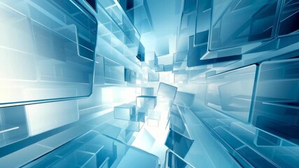 Aufkleber - A blue and white image of a room with many blue cubes. The cubes are arranged in a way that creates a sense of depth and space. The room appears to be a modern