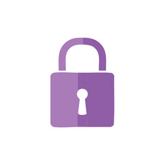 Poster - Secure purple padlock graphic illustration, stylized lock icon for data safety and privacy technology, modern security symbol