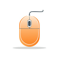 Aufkleber - Orange Computer Mouse with Cord - Modern Gadget, Peripherals, Vector Illustration
