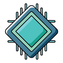 Poster - Clean Geometric CPU Chip Icon with Outline Designed as a Vector Graphic for Use in Technology Computer and Electronics Related Projects and Visual Communication