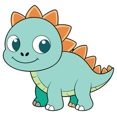 Poster - Adorable Cartoon Dinosaur Character Design with Playful Expression Featuring Bright Colors and Simple Shapes Ideal for Children s Illustrations and Animated Projects Created with Vector
