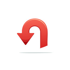 Poster - Bold red U-turn arrow pointing downwards with bright vivid style and isolated presentation, navigation icon for applications and directions