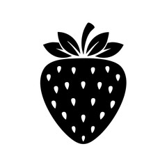 Poster - Strawberry Icon. Black Silhouette Graphic of Fresh Fruit with Seeds and Leaves