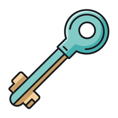 Poster - Minimalist Key Icon Design with Flat Style and Metallic Tone Suitable for Security Access or Unlock Concepts in a Modern and Simple Graphic Representation