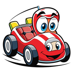 Poster - Playful Cartoon Race Car Vector Design Featuring a Smiling Face on a French Racing Automobile Perfect for Children s Illustrations and Automotive Themed Graphics Projects