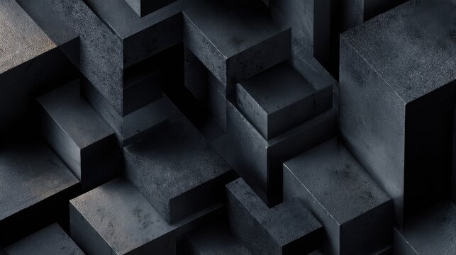 Abstract geometric blocks on black background, 3d render